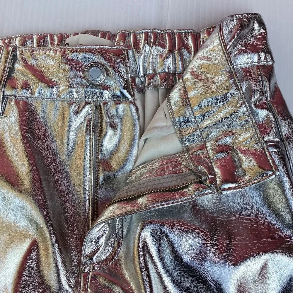 No Boundaries Metallic Silver Cargo Pants Wide Leg Faux Leather Festival S 4-6